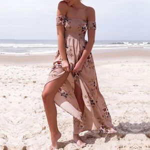 Off Shoulder Print Maxi Dress